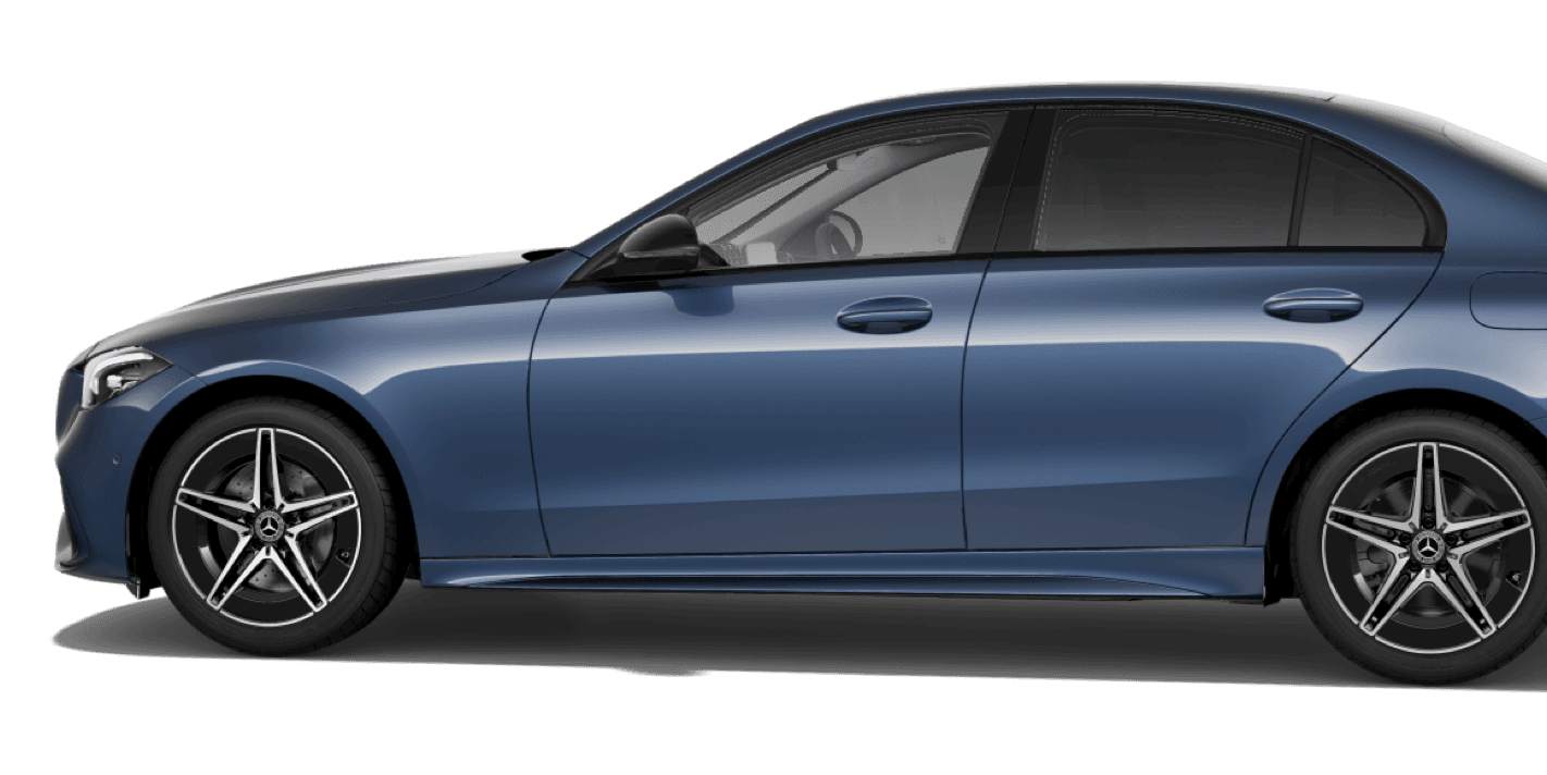 Mercedes Benz clase C 200D berlina color azul disponible en el servicio de alquiler de vehiculos mercedes benz de mobility centro rent a car